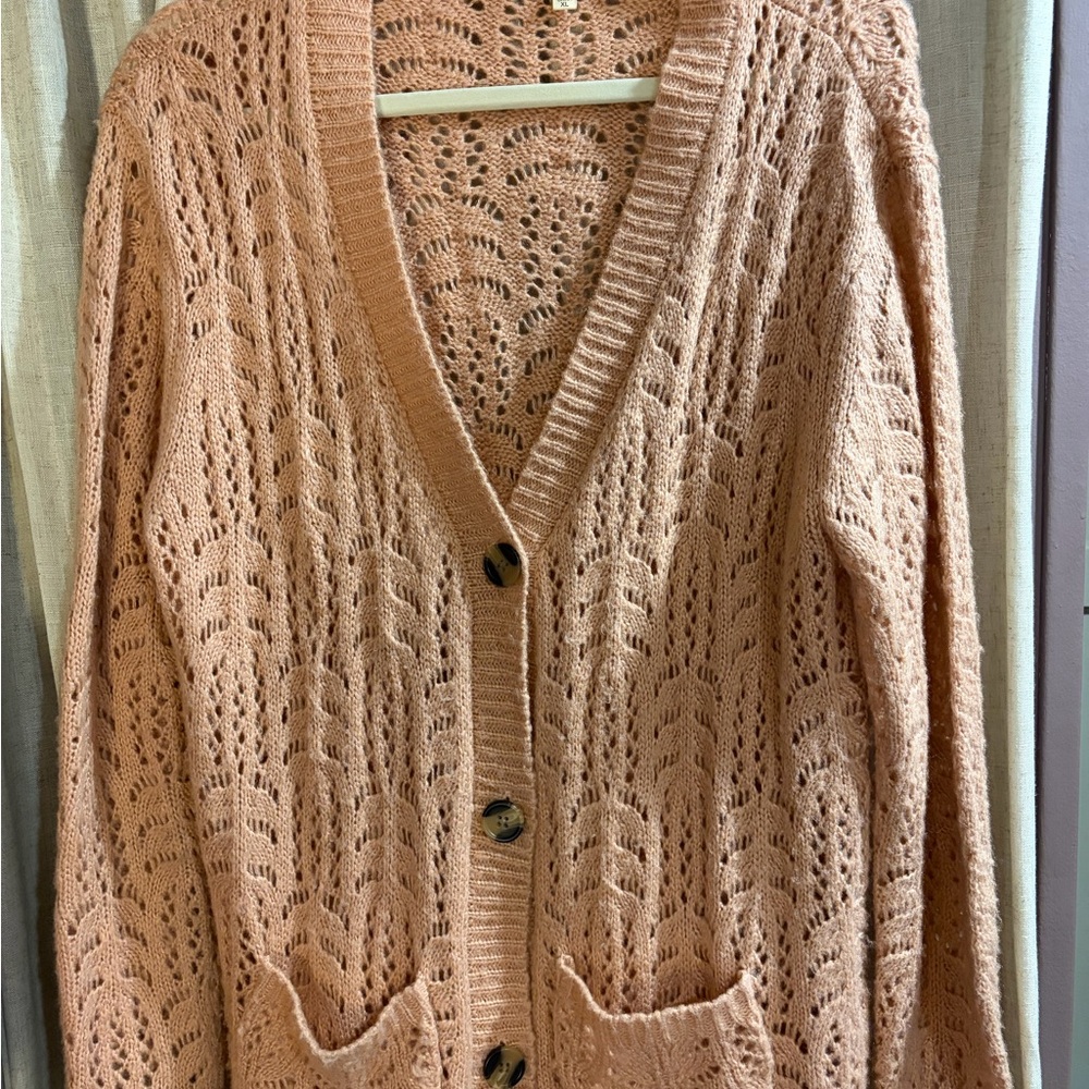 Ultra Flirt Peach Open-Knit Cardigan